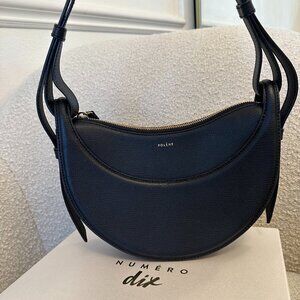 Polene Numero Dix (Number Ten Bag - Monochrome Black Textured leather)